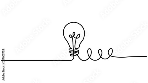 Continuous one line drawing bulb lamp vector illustration, Plant inside Lightbulb in  Continuous one line drawing. Creative concept of Eco energy