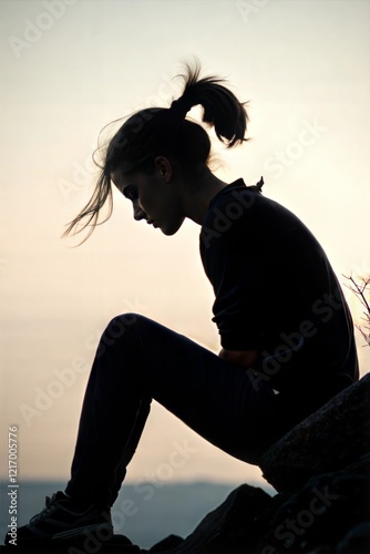 Cute black silhouette of female with ponytale photo