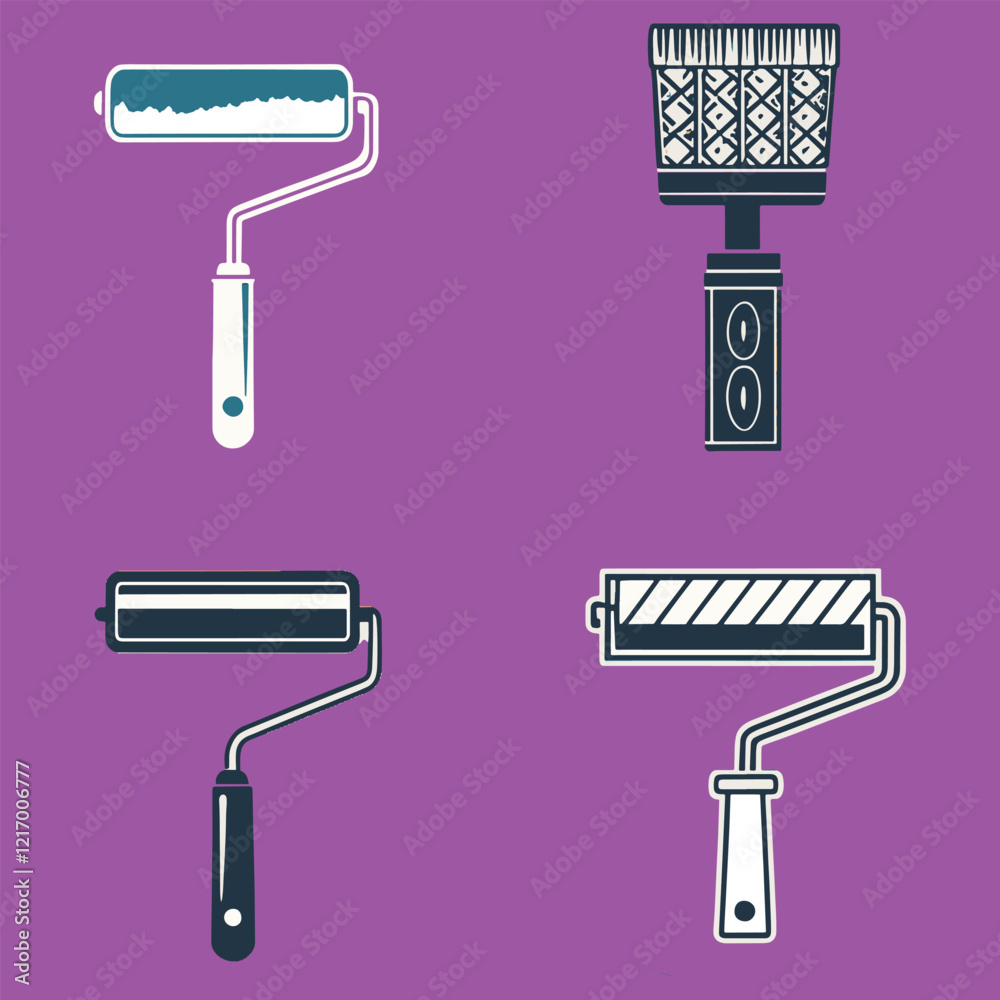 Paint roller and grunge paint brush and roller Paint roller and grunge paint brush and roller