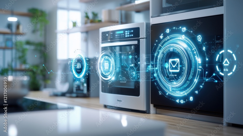 Fototapeta premium Smart home appliance digital interface with futuristic HUD and sensor dashboard