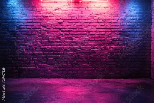 A brick wall with a bright neon sign above, suitable for use in nightlife or event settings