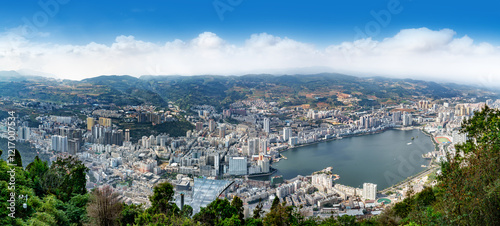 Bird's eye view of Jinhu Lake and city scenery, Gejiu, Yunnan, China. photo