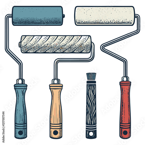 Paint roller and grunge paint brush and roller