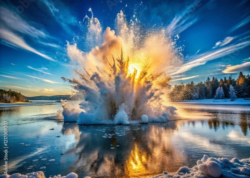 Frozen Explosion: 1000fps Slow Motion Water Bomb Burst Stock Photo photo