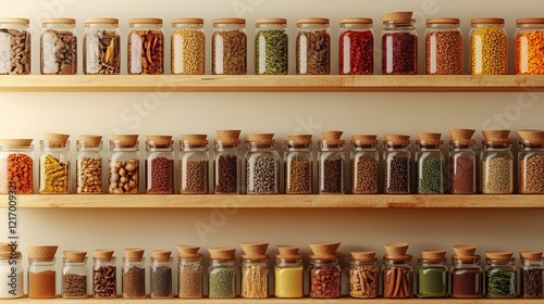 Wallpaper Mural A Beautifully Arranged Shelf Displayed with Various Jars Filled with Colorful Contents Creating a Charming and Inviting Atmosphere Perfect for Home Decor and Culinary Inspiration Torontodigital.ca