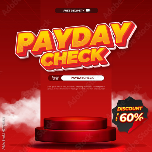 Payday Check Promotional Banner with Up to 60% Discount in a Bold Red Themed Design