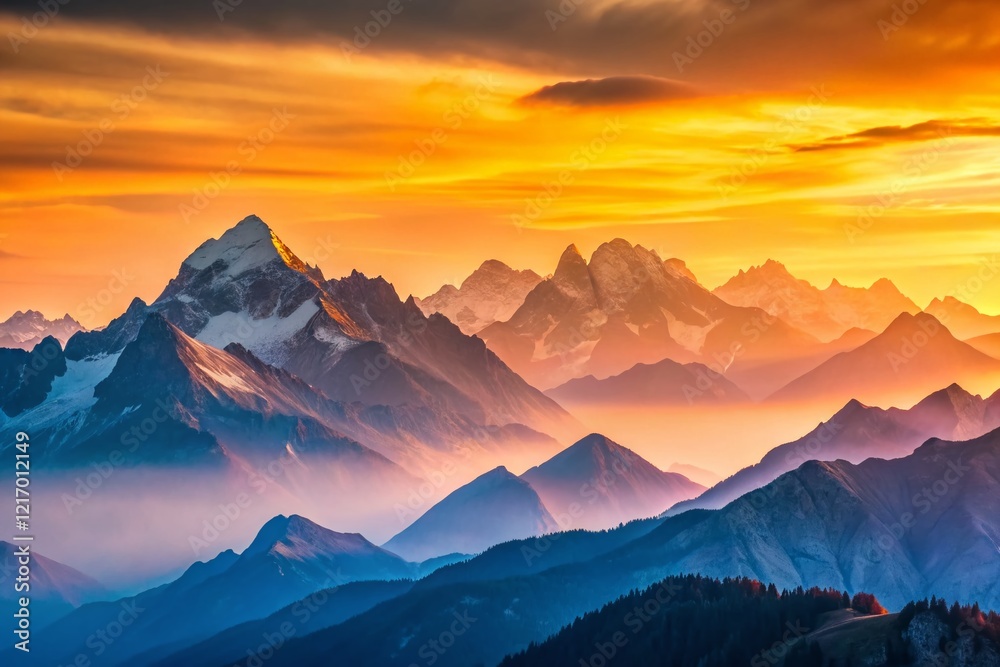 Minimalist Mountain Panoramic Landscape: Serene Peaks and Valley Vista Minimalist Mountain Panoramic Landscape: Serene Peaks and Valley Vista