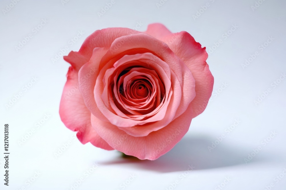 Fototapeta premium A single pink rose on a white surface