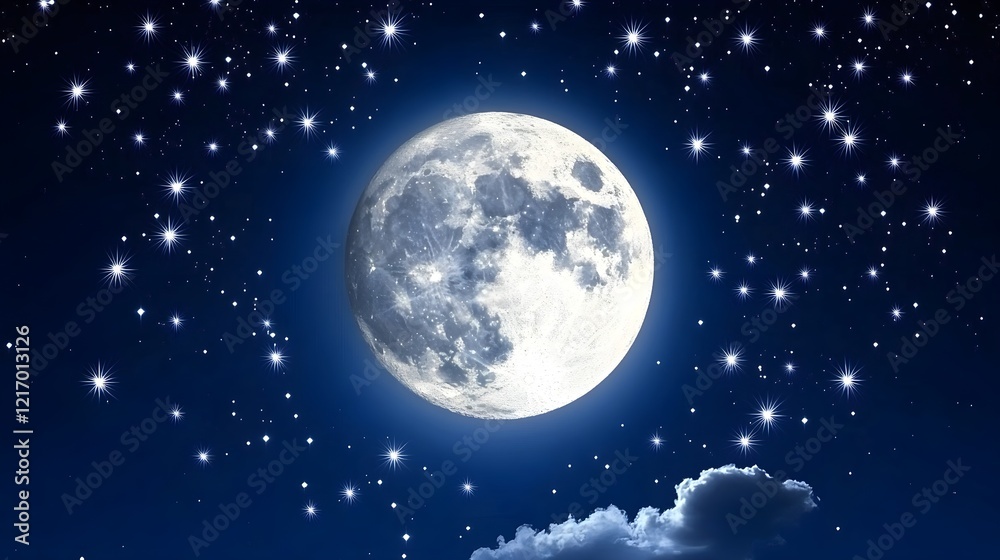 Naklejka premium Serene Blue Night Sky with Scattered Twinkling Stars and Moon