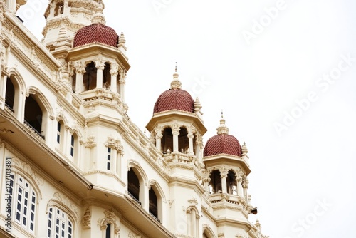 A large white building with a prominent clock tower on the front