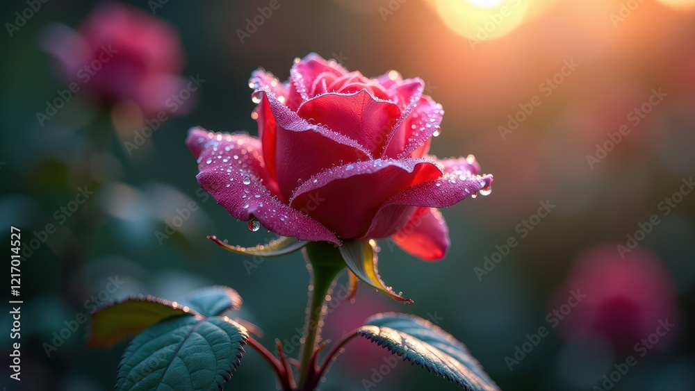 Obraz premium Close up of a pink rose with dew drops 