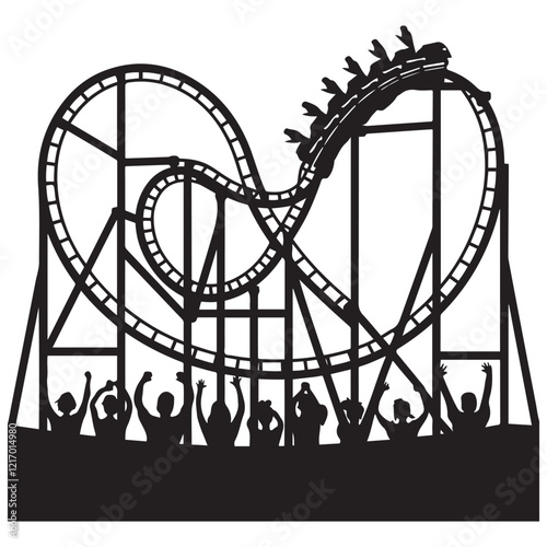 Rollercoaster black silhouette on a white background. Rollercoaster Black flat icon. Vector illustration.