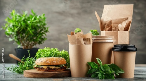 Sustainable Takeout Meal with Eco Friendly Packaging and Fresh Ingredients