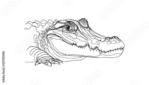 Continuous one single minimal line drawing crocodile