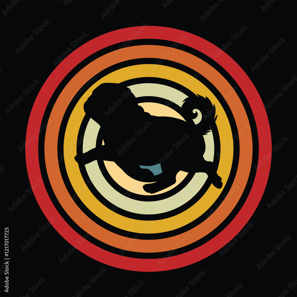 Fototapeta premium Retro Pug Silhouette with Vintage Sunset Vector 