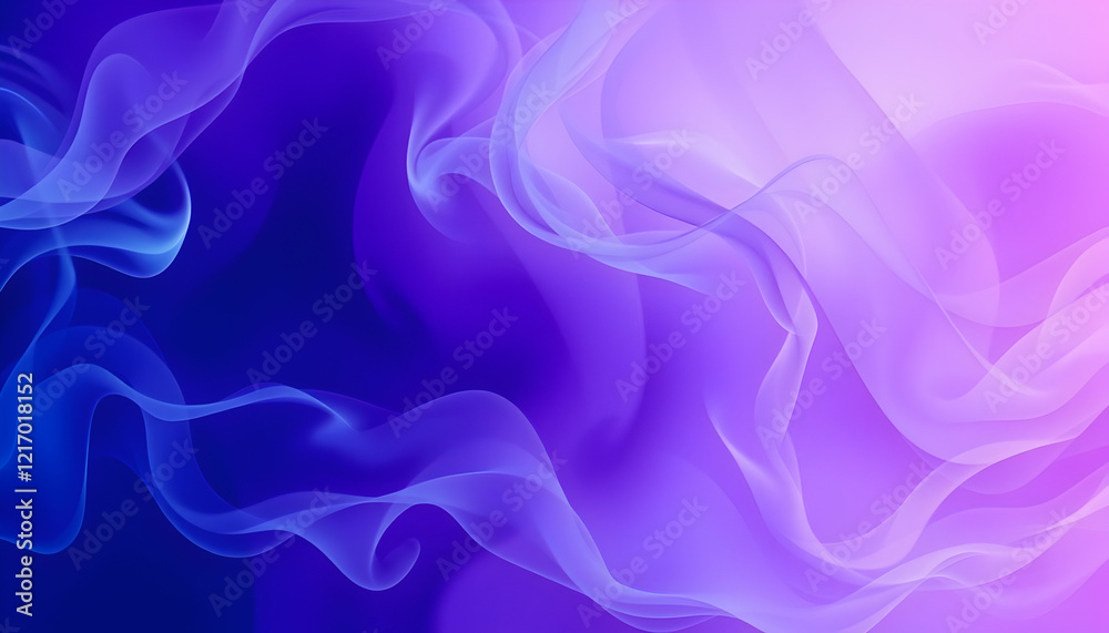 Abstract swirling patterns, vibrant purple and blue hues, ethereal smoke-like textures, gradient background, fluid motion, dream-like atmosphere, digital art, high contrast, smooth curves, mystical en Abstract swirling patterns, vibrant purple and blue hues, ethereal smoke-like textures, gradient background, fluid motion, dream-like atmosphere, digital art, high contrast, smooth curves, mystical en