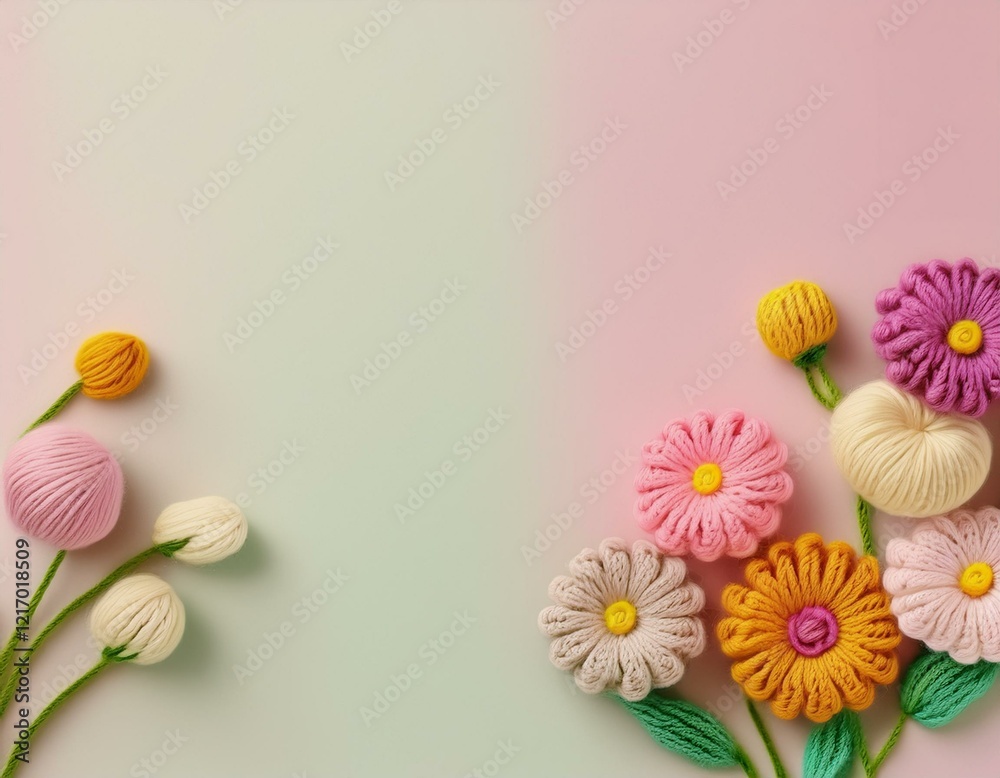 Obraz premium 毛糸で編まれているカラフルな花の壁紙