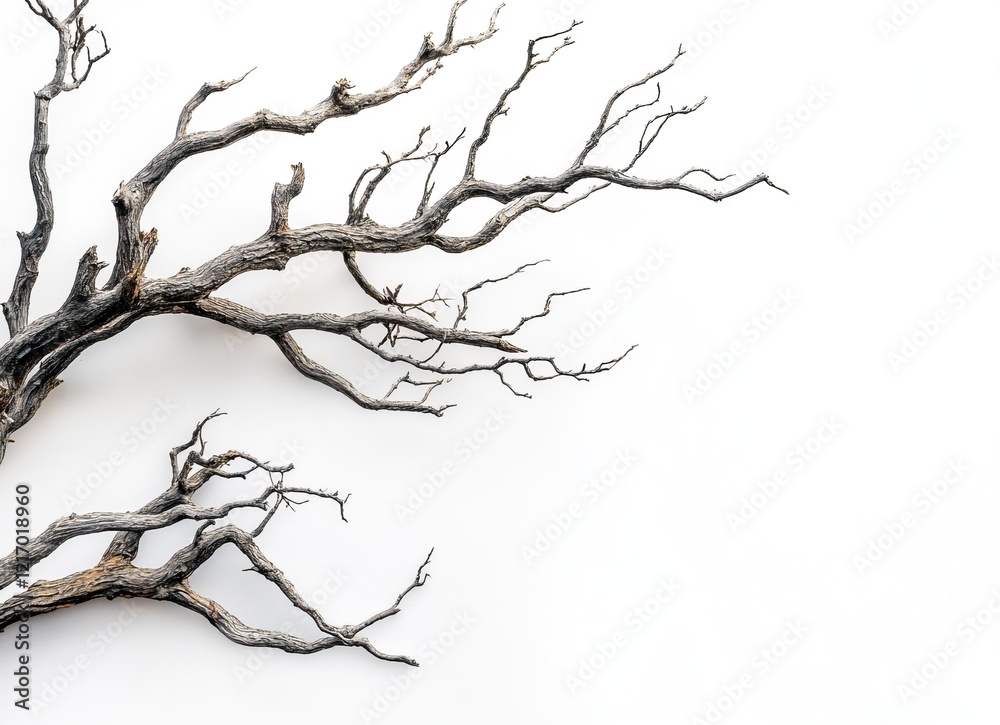Fototapeta premium Dried tree branches against a white background, high-definition photography. --ar 128:93 --v 6.1 Job ID: 4b98e82e-74e2-4f38-baee-2fe7fc502e9a