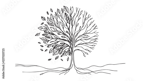 Continuous one single minimal line drawing dead tree