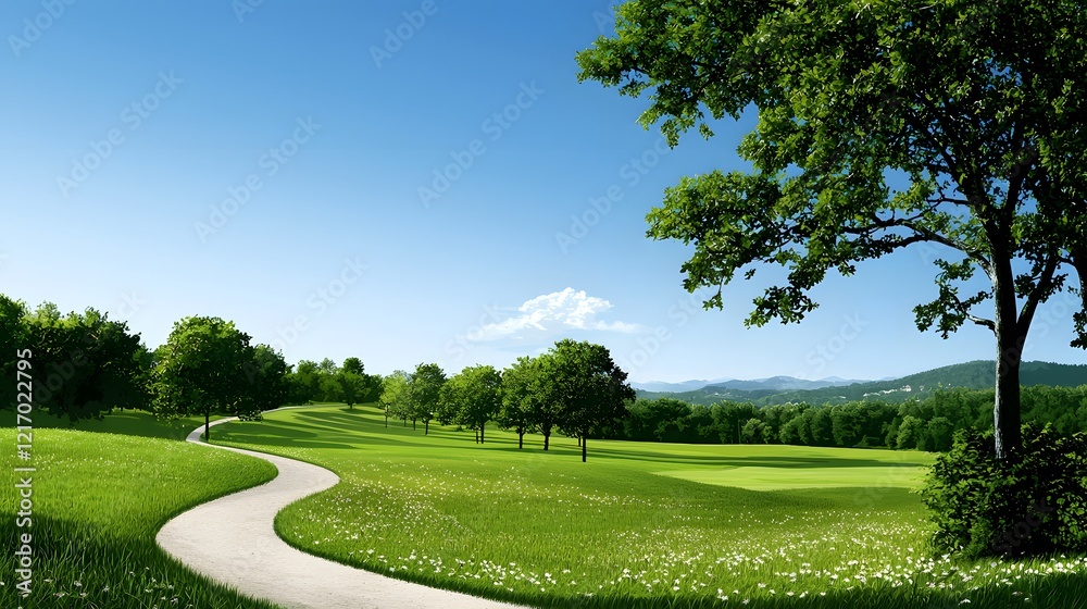 Fototapeta premium A_vector_illustration_of_a_cartoon_park_with_lush_green