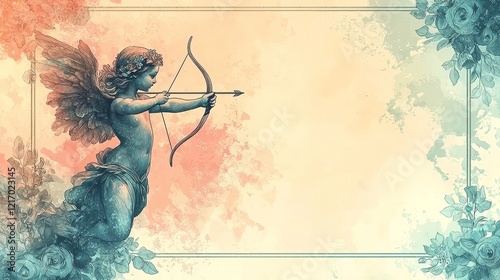 Cupid Artwork: Romantic Vintage Design with Floral Elegance