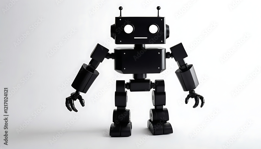 Black Robot Toy Figure Minimalist Design Modern Robotic Character Studio Shot Isolated Technology Futuristic Artificial Black Robot Toy Figure Minimalist Design Modern Robotic Character Studio Shot Isolated Technology Futuristic Artificial