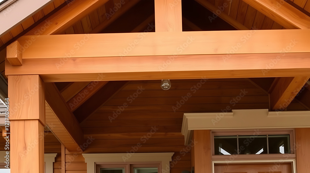 Craftsman Style Home Exterior: Wooden Beams and Porch Design. High-Quality Construction, Real Estate, and Architectural Details Craftsman Style Home Exterior: Wooden Beams and Porch Design. High-Quality Construction, Real Estate, and Architectural Details