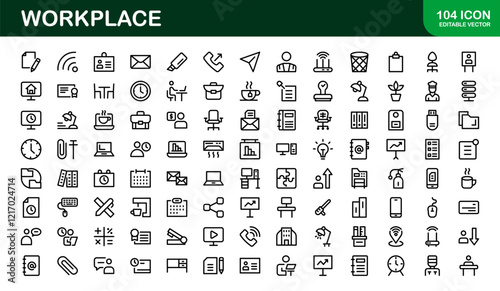 Modern Workplace Icon Set. Professional Icons for Office, Collaboration, Productivity, and Business Tools in Minimalist and Outline Styles.