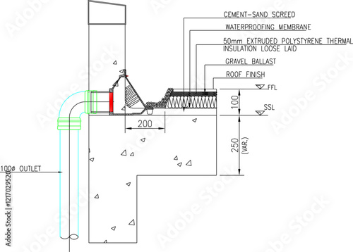 vector sketch illustration of the silhouette of the Rain Water Outlet Parapet Type Installation design.eps