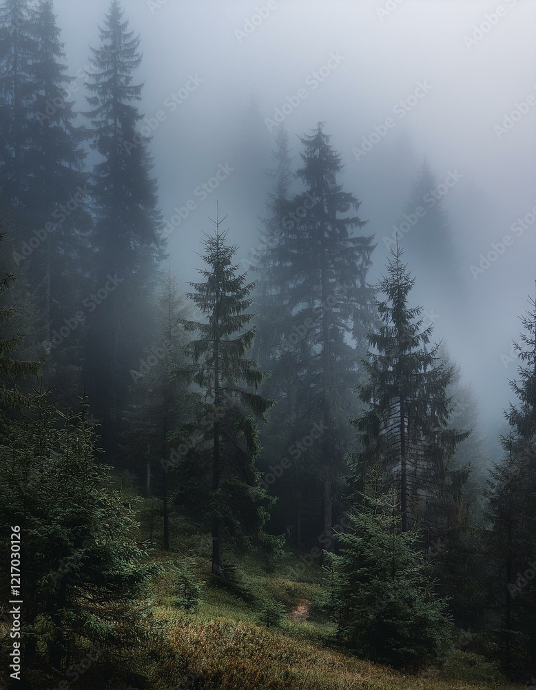 Obraz premium 霧に覆われた神秘的な森