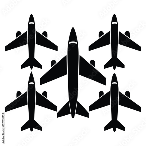 five airplanes in a tight formation, five set of icons of the plane