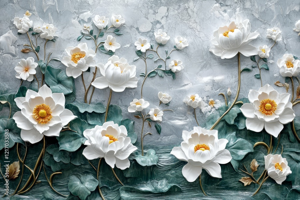 Obraz premium Beautiful stucco relief showcasing various floral varieties.