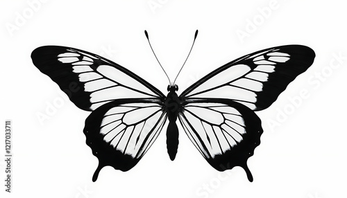 Elegant Black and White Butterfly Wings Detailed Monochrome Insect Nature Graphic Design Illustration High Resolution Print       
