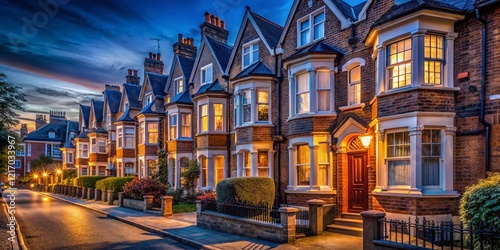 Night Photography: Charming Terraced Houses, Crouch End, London photo