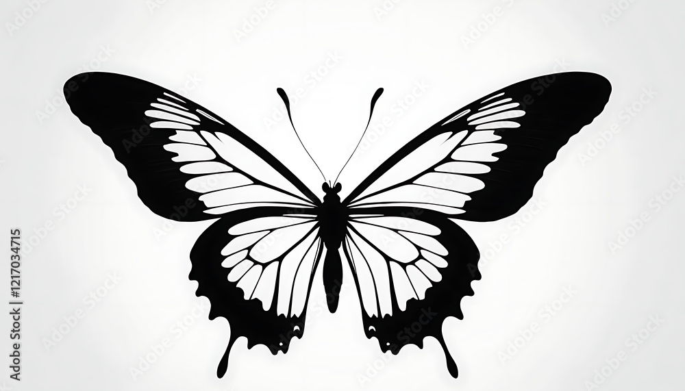 Obraz premium Elegant Black and White Butterfly Silhouette Graphic Design Illustration Nature Insect Wings Art Print Monochrome Minimalist 