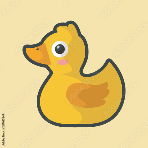 yellow rubber duck in outline flat vector design