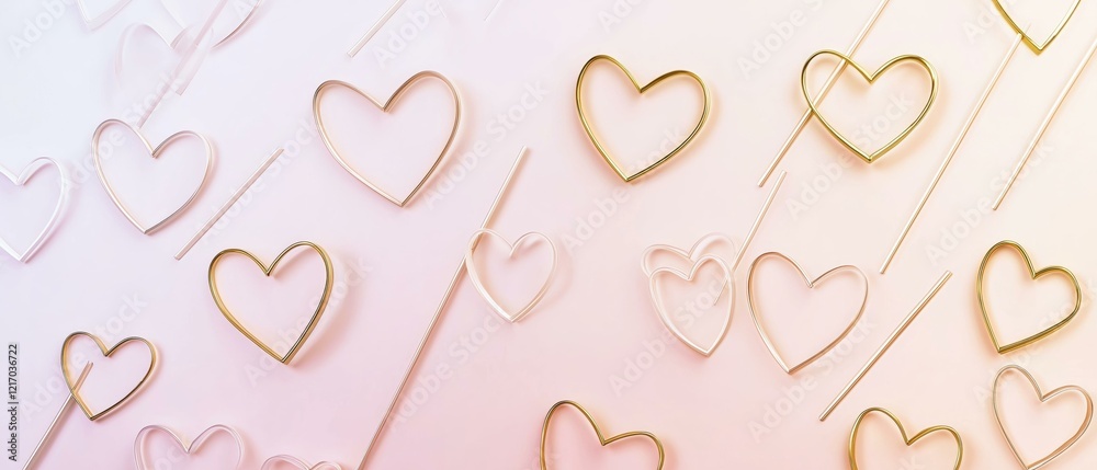 Obraz premium Adorable Hearts Pattern Background | Pink and Gold Design for Cards or Decoration