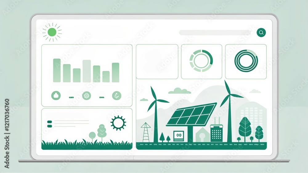 Green Energy Dashboard, Eco-Friendly Technology Theme, Renewable Energy Focus Green Energy Dashboard, Eco-Friendly Technology Theme, Renewable Energy Focus