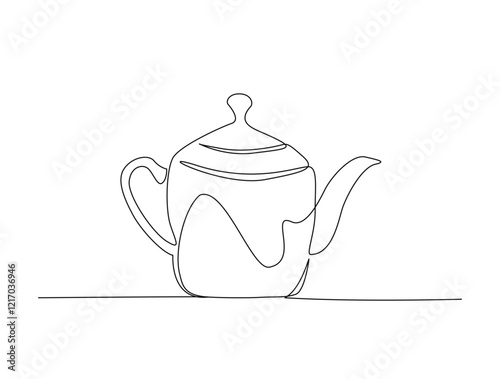 Continuous one line drawing of kitchen teapot - tea pot. Kettle for brewing tea  in single line draw illustration. Editable stroke.