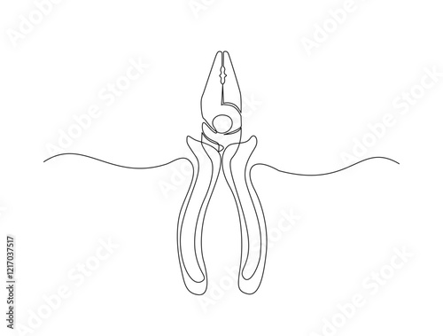 Continuous one line drawing of pliers- engineer equipment. pliers in single line draw illustration. Editable stroke.