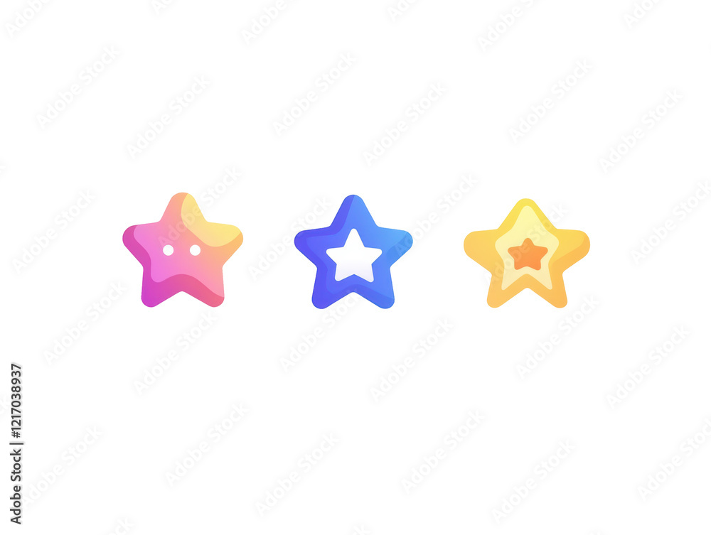 Isolated Three Colorful Star Icons Isolated Three Colorful Star Icons