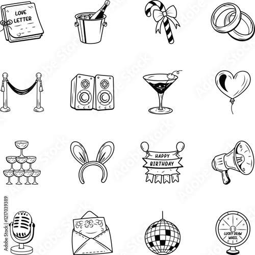 Collection of Party Doodle Style Icons 


