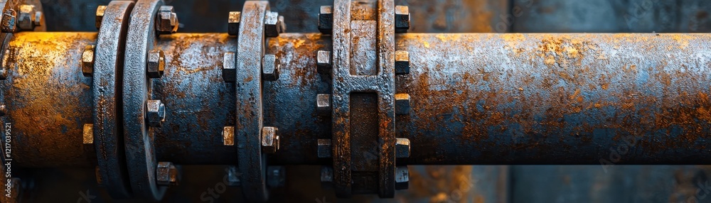 Detailed close-up of rusted metal pipes showcasing industrial wear and tear, highlighting textures and colors in an urban environment. Detailed close-up of rusted metal pipes showcasing industrial wear and tear, highlighting textures and colors in an urban environment.