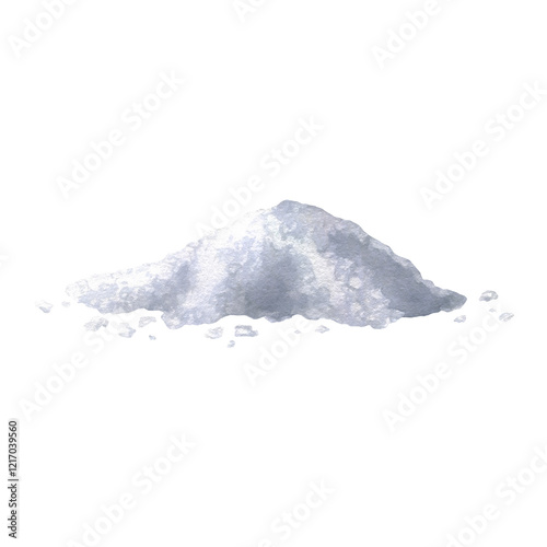 Sea salt scattered. Heap of table salt. Hand drawn watercolor isolated illustration of skin care product or cooking ingredient. Pile of body care scrub. Drawing of eco mineral cosmetic for spa design.