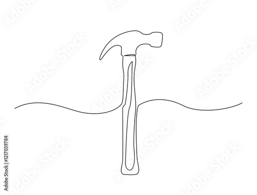 Continuous one line drawing of hammer- engineer equipment. Hammer in single line draw illustration. Editable stroke.