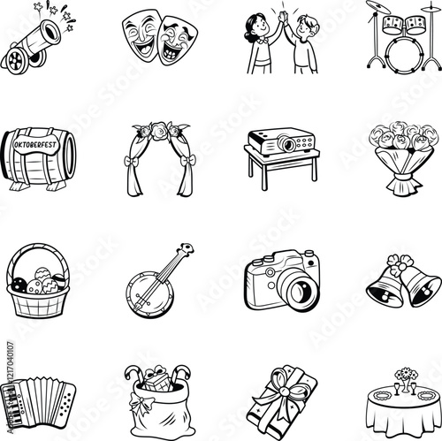 Set of Hand Drawn Celebration Icons 

