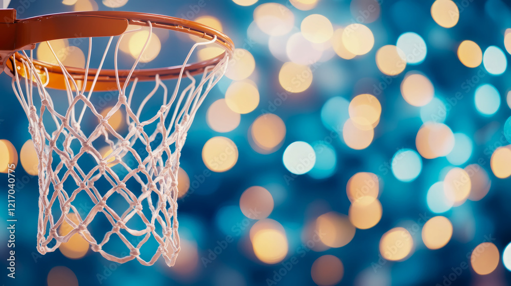 Basketball Hoop and Net with a Festive Bokeh Background Basketball Hoop and Net with a Festive Bokeh Background