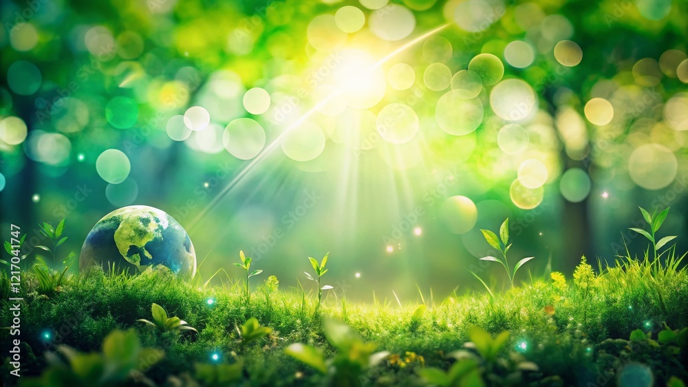 Panoramic Earth Day Background: Bokeh Lights & Abstract Green Nature Blur Panoramic Earth Day Background: Bokeh Lights & Abstract Green Nature Blur