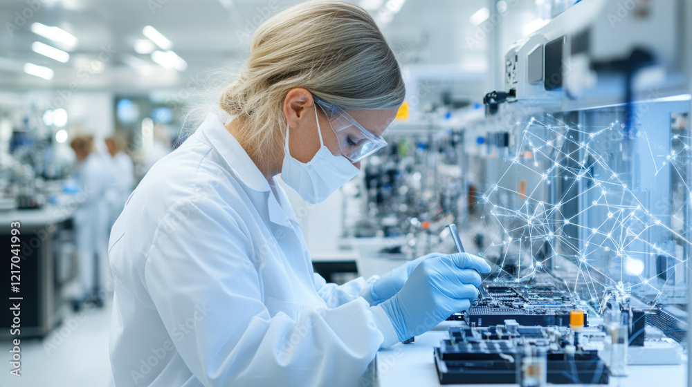 Scientist Working on Circuit Board in Laboratory Scientist Working on Circuit Board in Laboratory