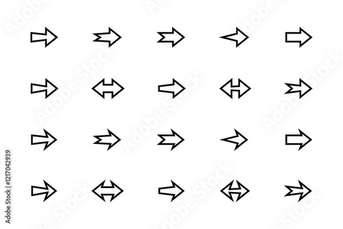 Arrow and cursor Icon set, Collection of different type of outline arrow sign.